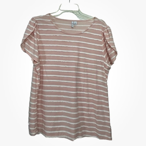ELLE Top Pink White XL Striped Tulip Short Sleeve T Shirt NEW NWT - Picture 1 of 7